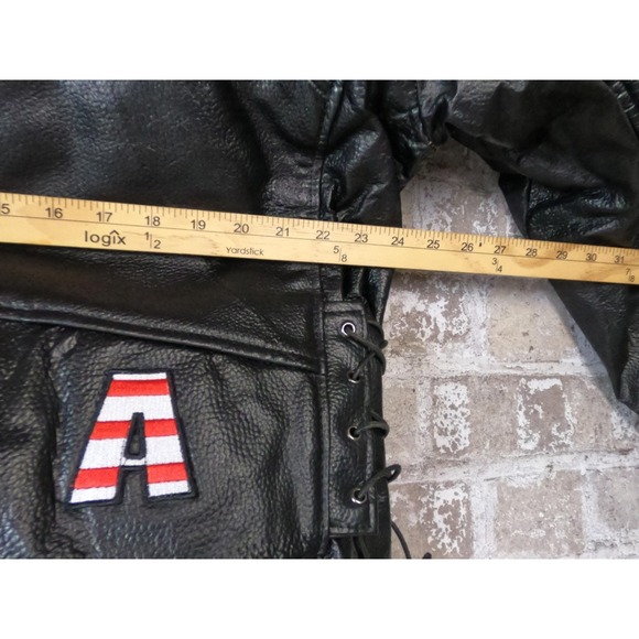 Diamond Plate Buffalo Leather Jacket Mens 2XL Black Eagle USA Patch Motorcycle - Picture 12 of 13